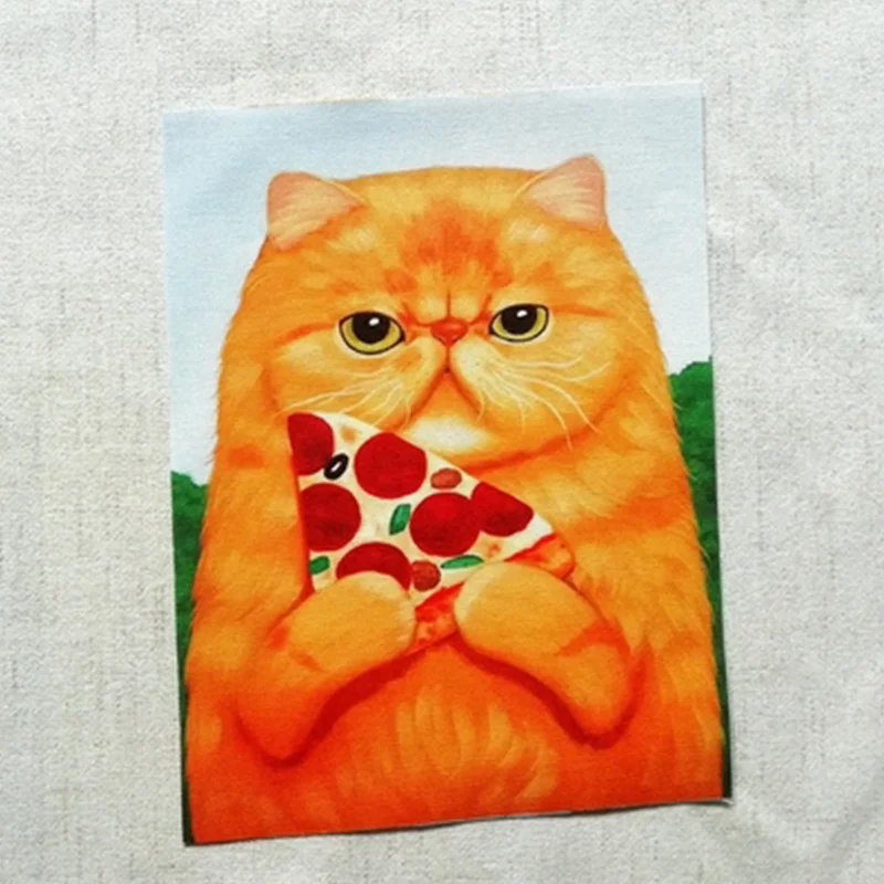 1PCS 15*20cm Cute Dessert Cat Print Hand Dyed Cotton Linen Fabric Sewing DIY Patchwork Hand Embroidery Quilting Bag Tecido