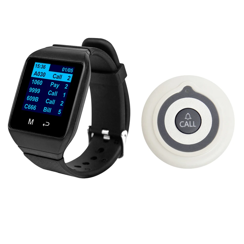 Hot Selling Wireless Alert Pager 1 Call Button 1 Wrist Watch Receiver Portable Calling System for Nurse Caregiver Elderly