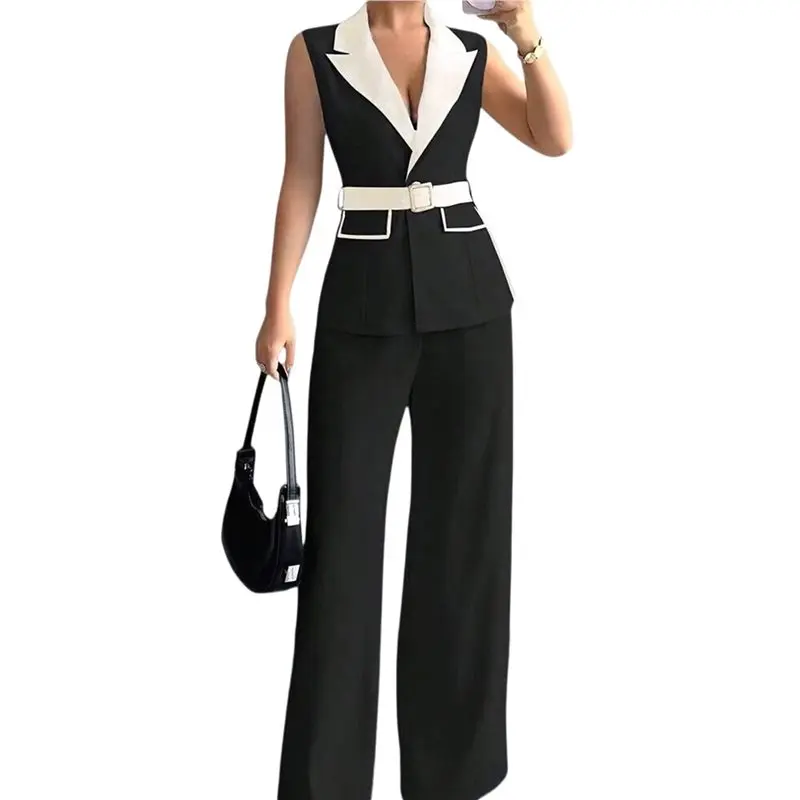 

Женский комплект CYL: модный повседневный костюм из двух предметов — топ-жилет и брюки с широкими штанинами, элегантная одежда для отдыха.