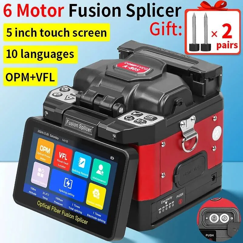 COMPTYCO A-80S Fiber  Optic Fusion Splicer SM MM Multilingual Touch Screen Fiber Optic Core Welding Machine Built In OPM VFL