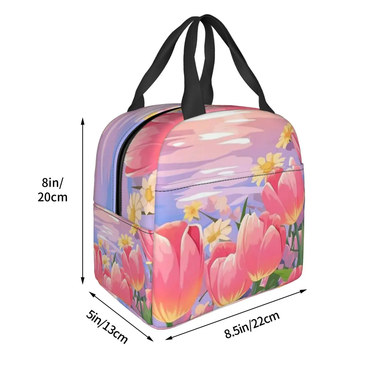 Red Tulip In The Beach Insulated Lunch Bag for Women Kids Leakproof Food Boxes Thermal Lunch Box Tote