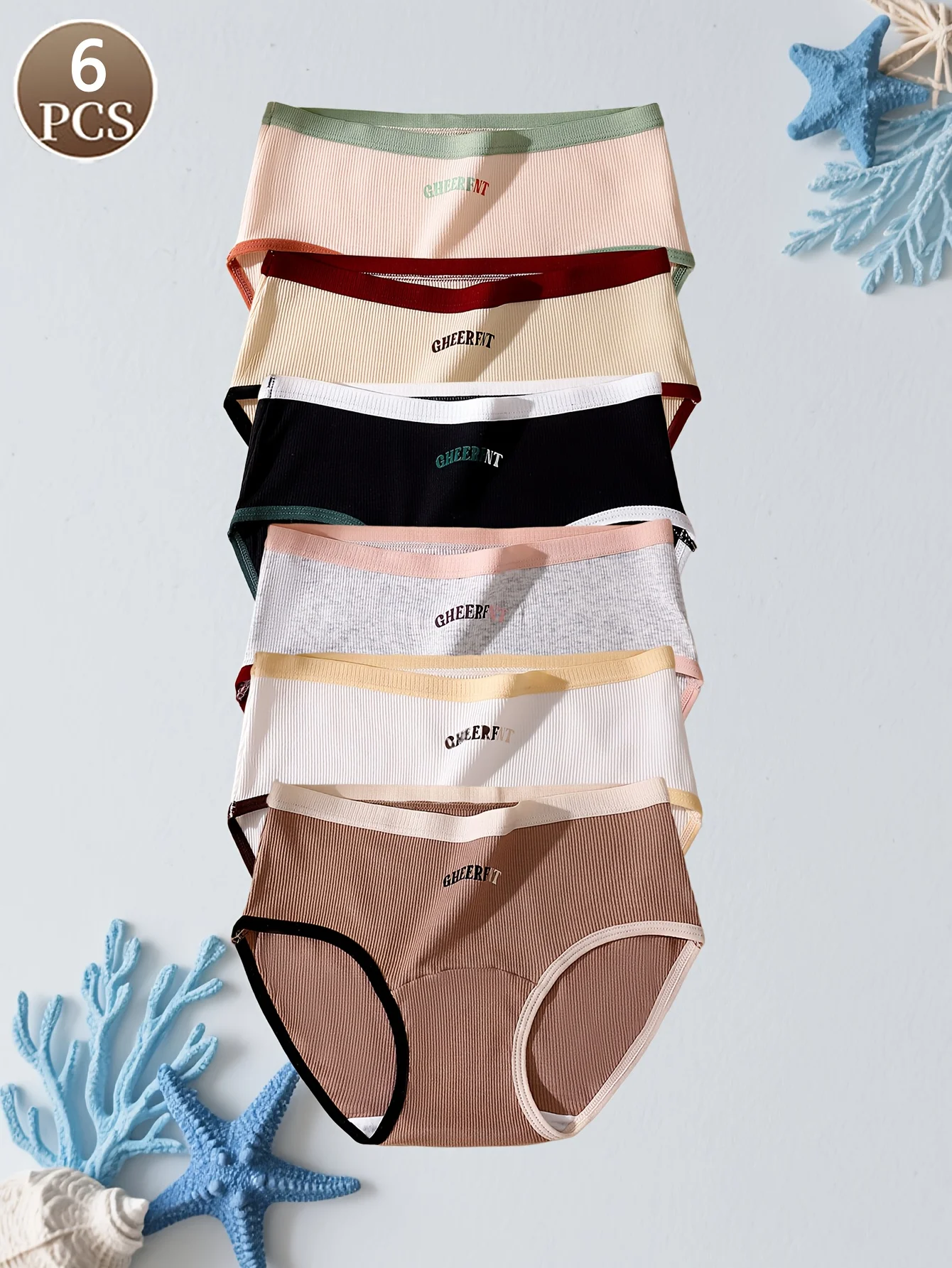 Bragas de algodón de cintura media con letras simples para mujer, bragas triangulares cómodas, transpirables y sin costuras, 6 uds.