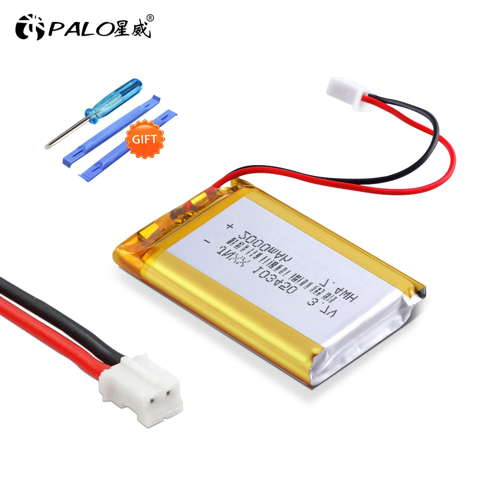 PALO 103450 Battery 3.7V Polymer Lithium Rechargeable Battery Jst PH 2.0mm 2pin Plug for Camera GPS Navigator Bluetooth Headset