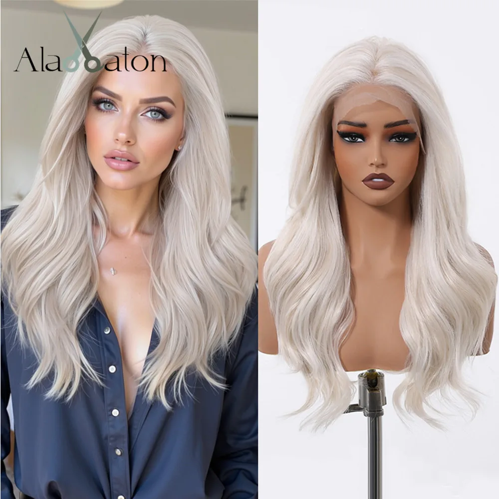 

ALAN EATON 13*6 Синтетические парики спереди, длинный платиновый блондин, парик для женщин, натуральные волнистые волосы, термостойкие, для повседневной вечеринки