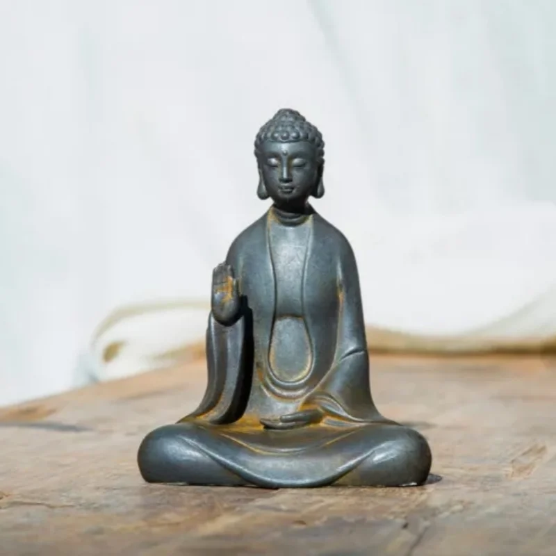 

Iron Rust Cast Art Shakyamuni Buddha Statue Zen Tea Pet Home Decor Collect