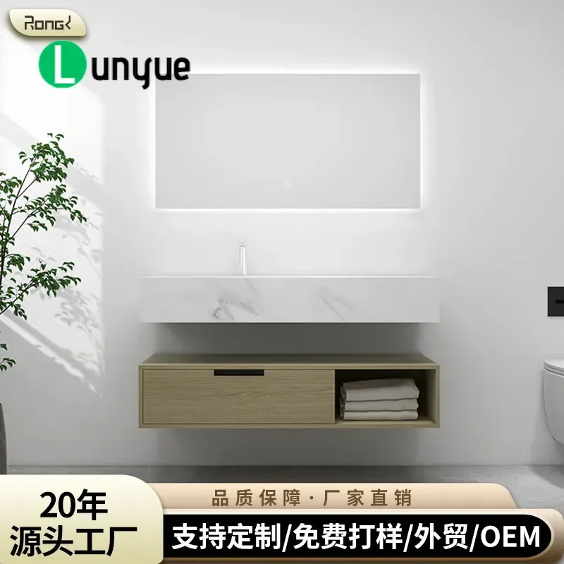 Light Luxury Rock Slab Seamless Ceramic Integrated Basin Bathroom Cabinet with Toilet Hand Washbasin Modern Vanity Unit for