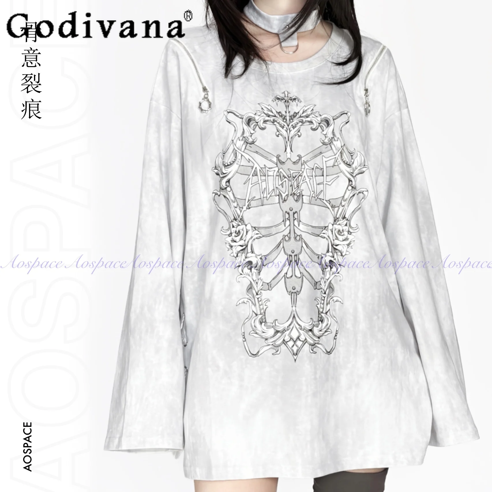 

Оригинальная темная футболка Subculture в стиле панк с открытыми плечами и длинными рукавами, осенние топы с лямкой на шее для девочек Sweet Cool Y2K, свободные топы с лямкой на шее, 2025 г.