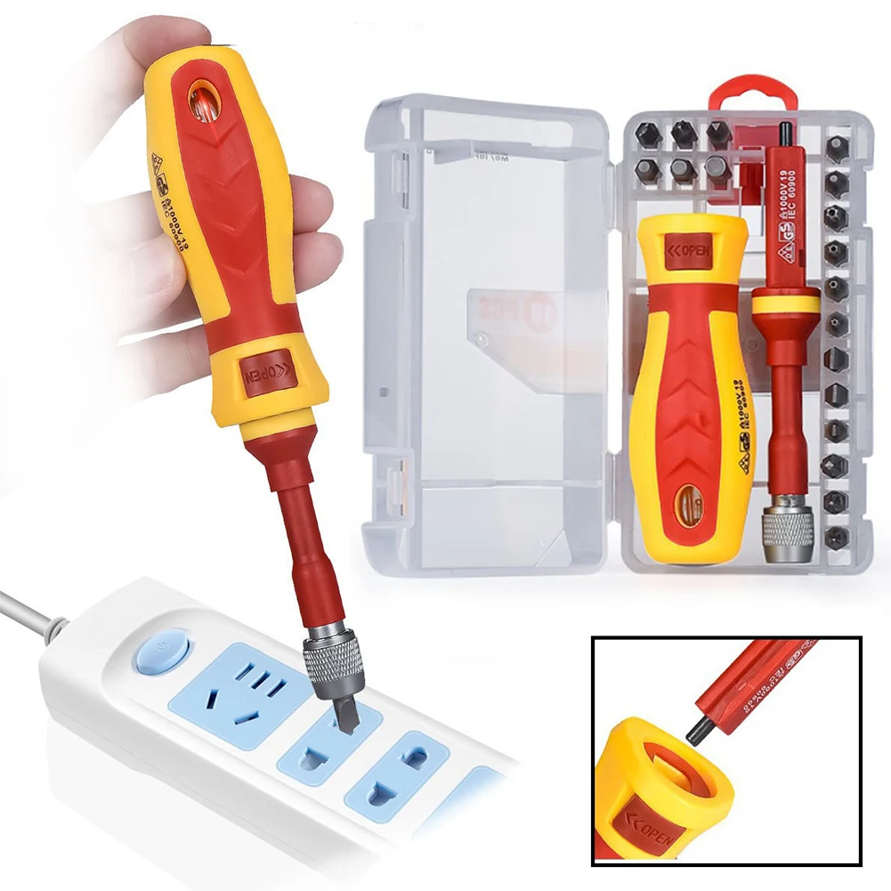 Magnetic Screwdrivers Bits Set 18 In 1 1000V Slotted Cross Torx For Electrician Combination Versatile Screwdriver Measuring Pen