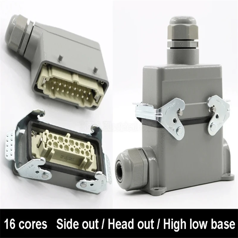 HDC-HE-024 Rectangular Heavy Duty Connectors 4 6 8 10 16 20 24 32 48 Core 16A Waterproof Aviation Plug Top Side Line Connector