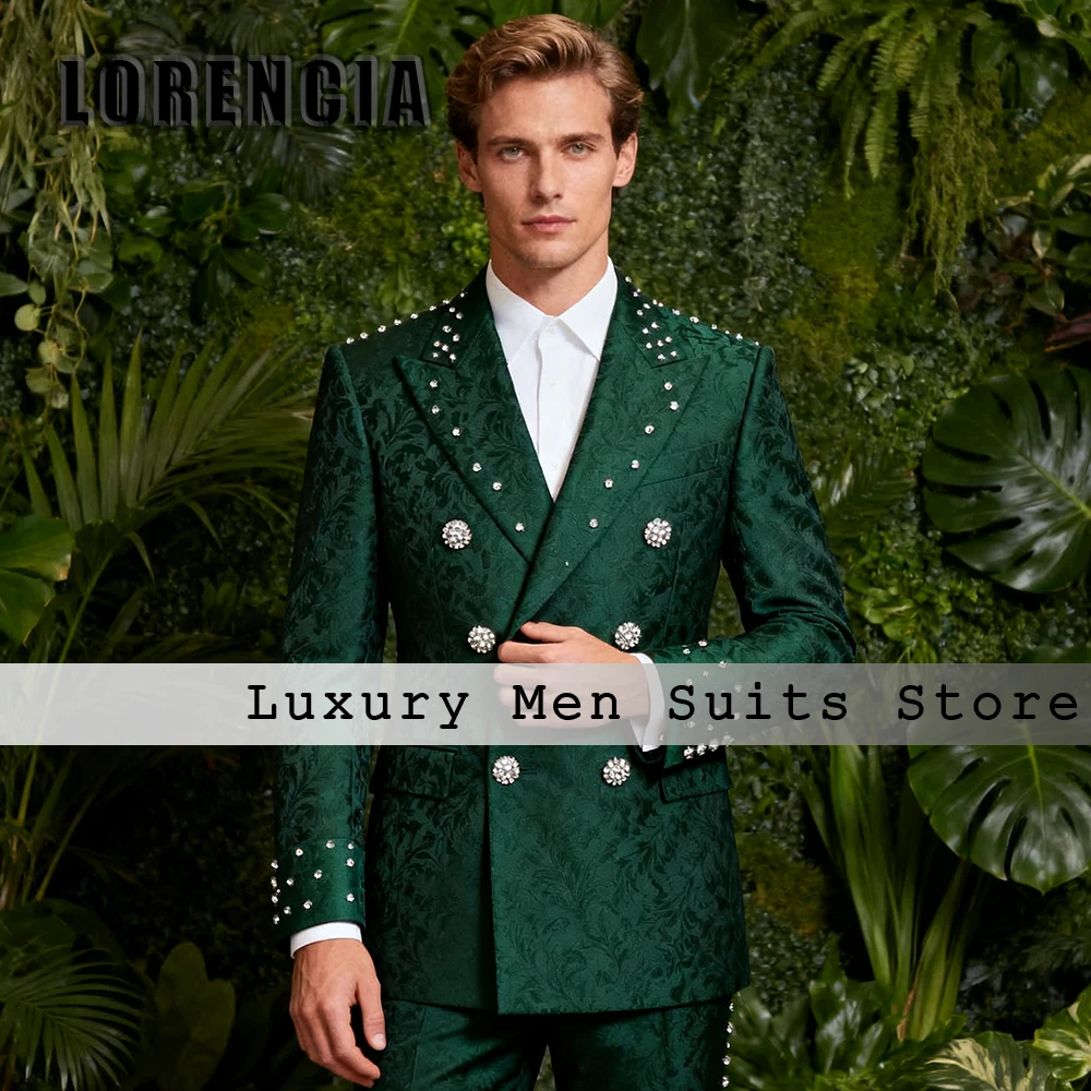 

Elegant Jacquard Suits for Male 2 Pcs Double Breasted Tuxedos Wedding Party Outfits Customized Blazer Pants trajes para hombre