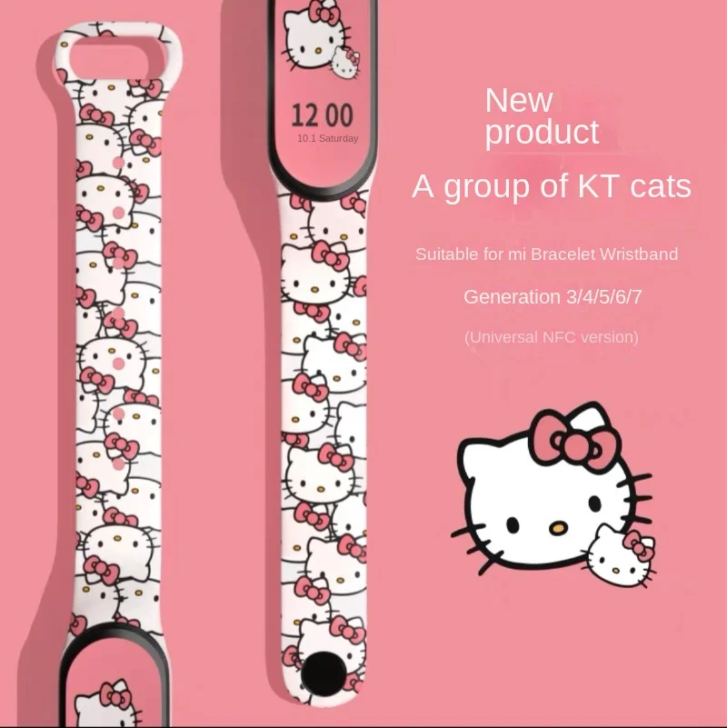 Sanrio Hello Kitty Silicone Strap for Xiaomi Mi Band 7 6 5 4 Bracelet Wrist Miband 3 2 1 NFC Sport Replacement Cute Watchbands