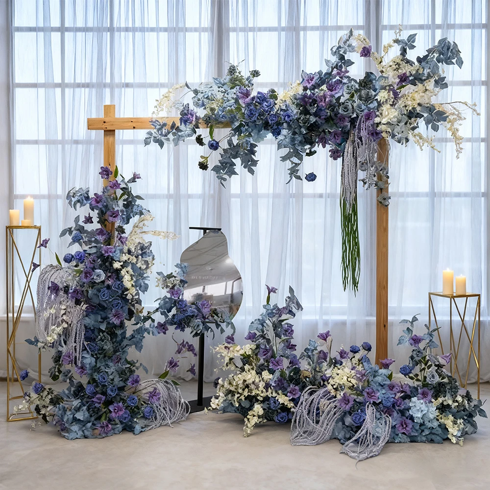 

Wholesale Wedding Artificial Flowers Blue Floral Wedding Arch Silk Flower Arrangements For Wedding Party Background