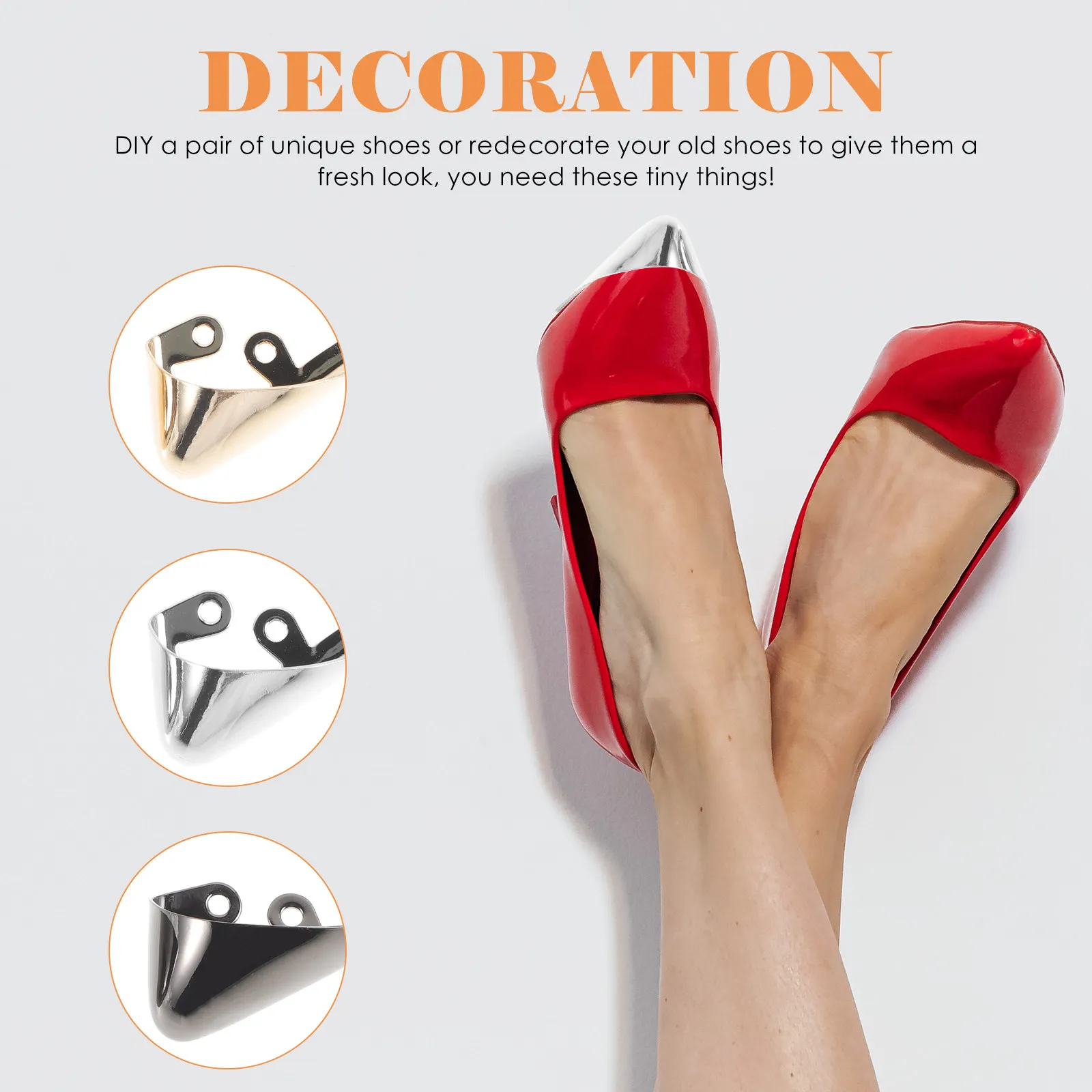3Pairs Metal Heel Tips for High Heel Shoes Pointed Shoe Protectors Stylish Protective Decorative Toe Covers Shoe Accessories