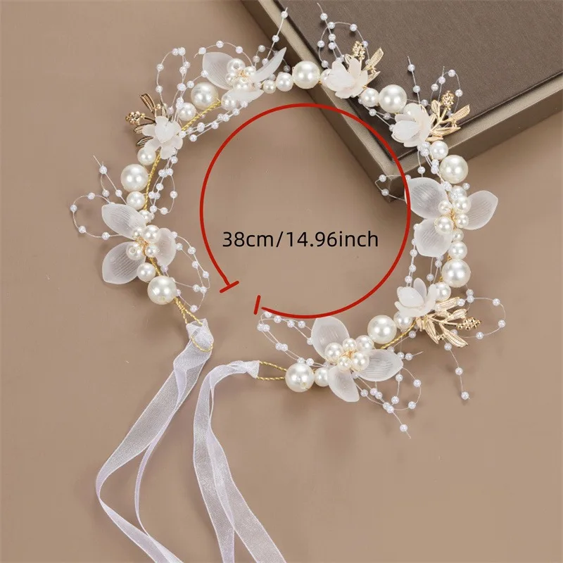 Elegant Girls Headband Imitated Pearl Hair Headdress Baby GirlsFlower Wreath Bride Garland Head Hoop Wedding Headbands Hair