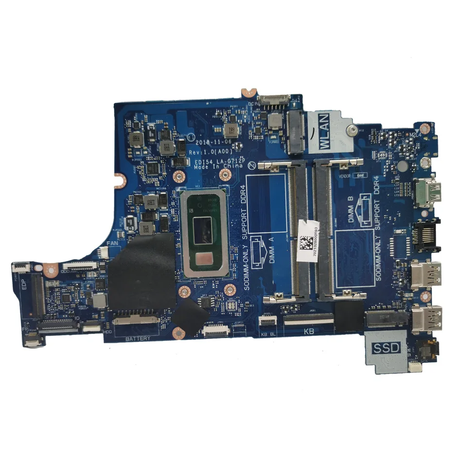 Para DELL 3480 3580 3780 3583 Mainboard Laptop LA-G712P 04205U 5405U i3-8145U i5-8265U i7-8565U Placa-mãe totalmente testada