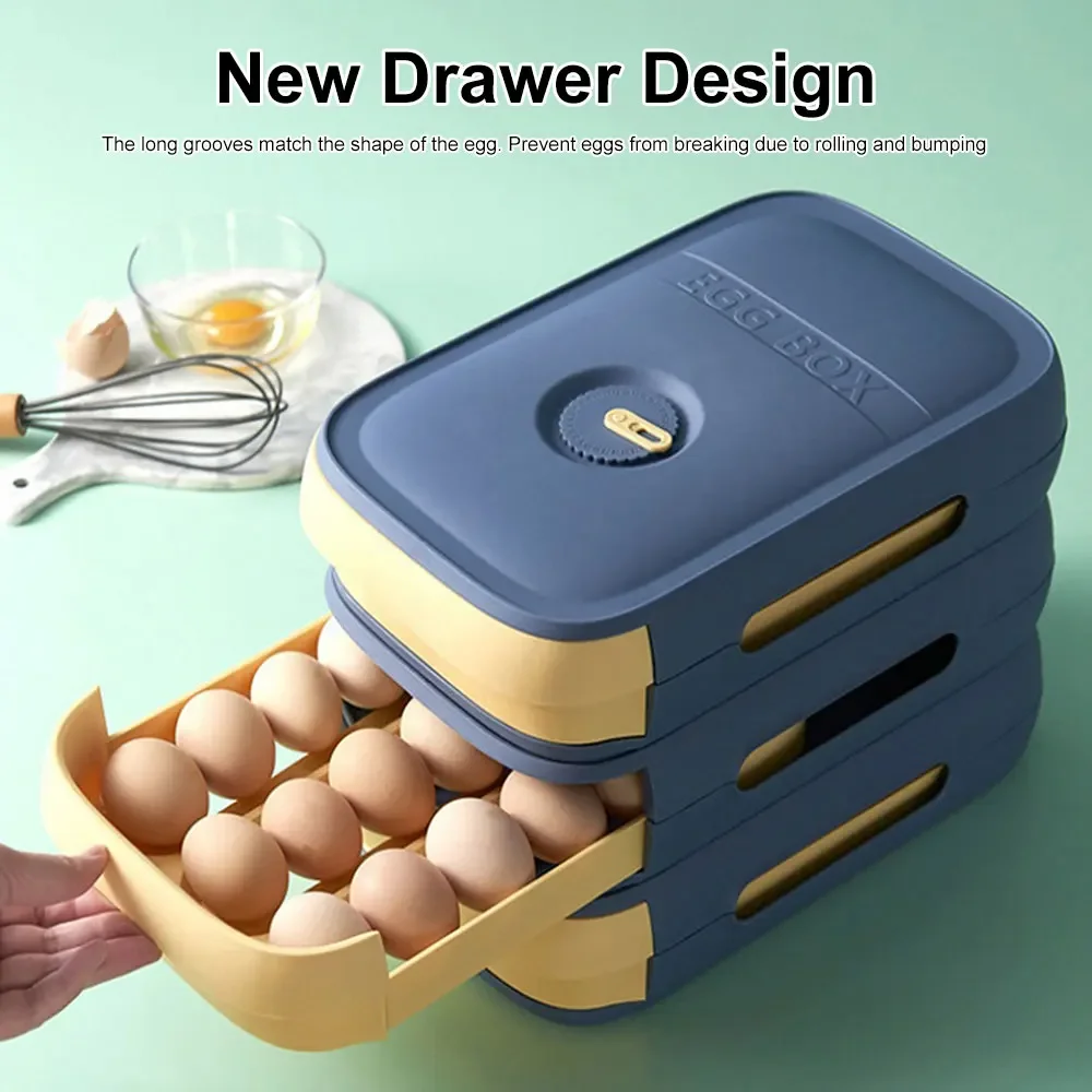 Drawer Type Egg Storage Box, Plastic Containers, Egg Organizer Boxes with Lid, Refrigerator, Kitchen Accessories