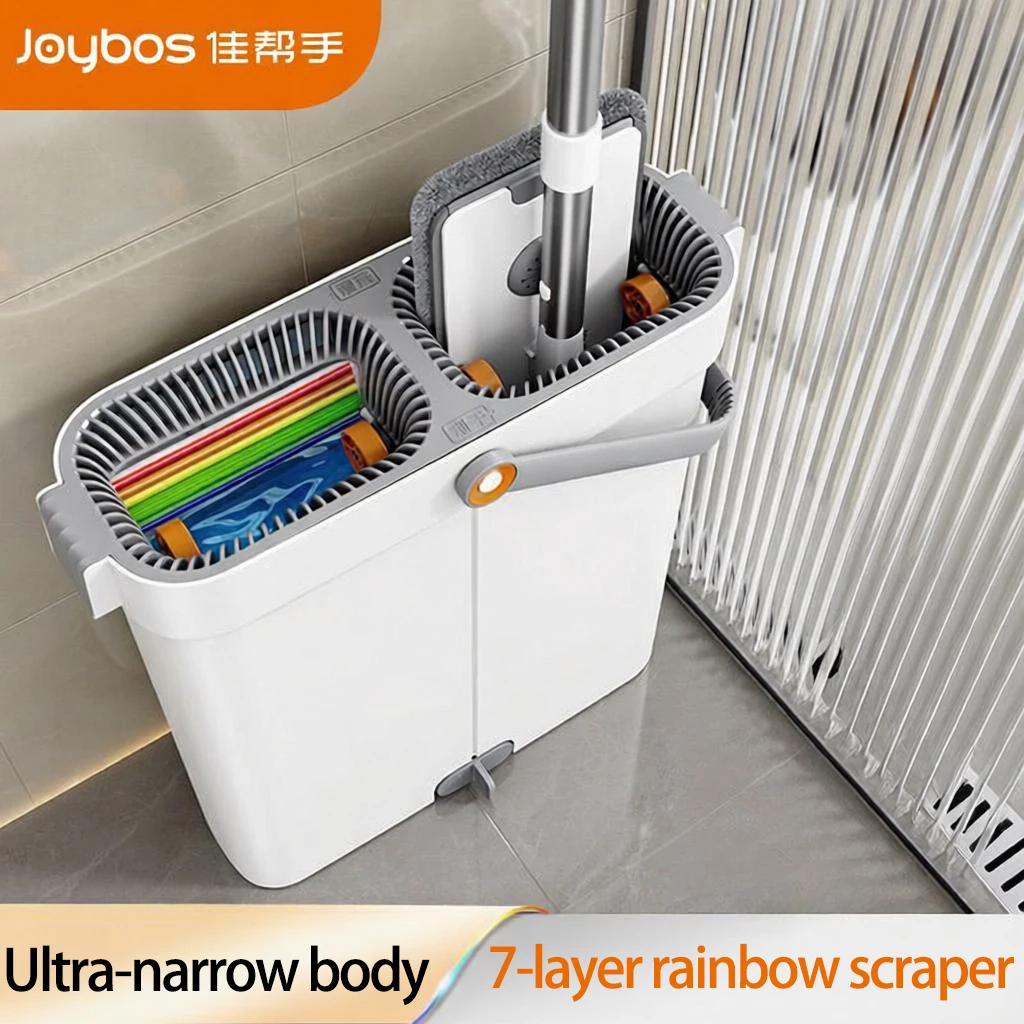 Juego de Trapeador con Sistema de Rotación Manos Libres, Trapeador Plano Giratorio de 33 cm JOYBOS, Cubeta Giratoria de 360 Grados, Húmedo y Seco, Herramienta de Limpieza para Pisos del Hogar