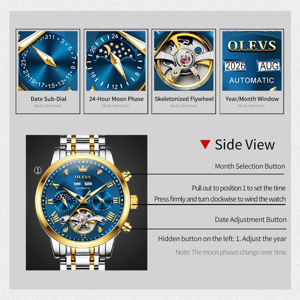 OLEVS 6763 Luxe Herenhorloge O - Skeleton Automatic Watch Luxury Tourbillon recensie en prijs