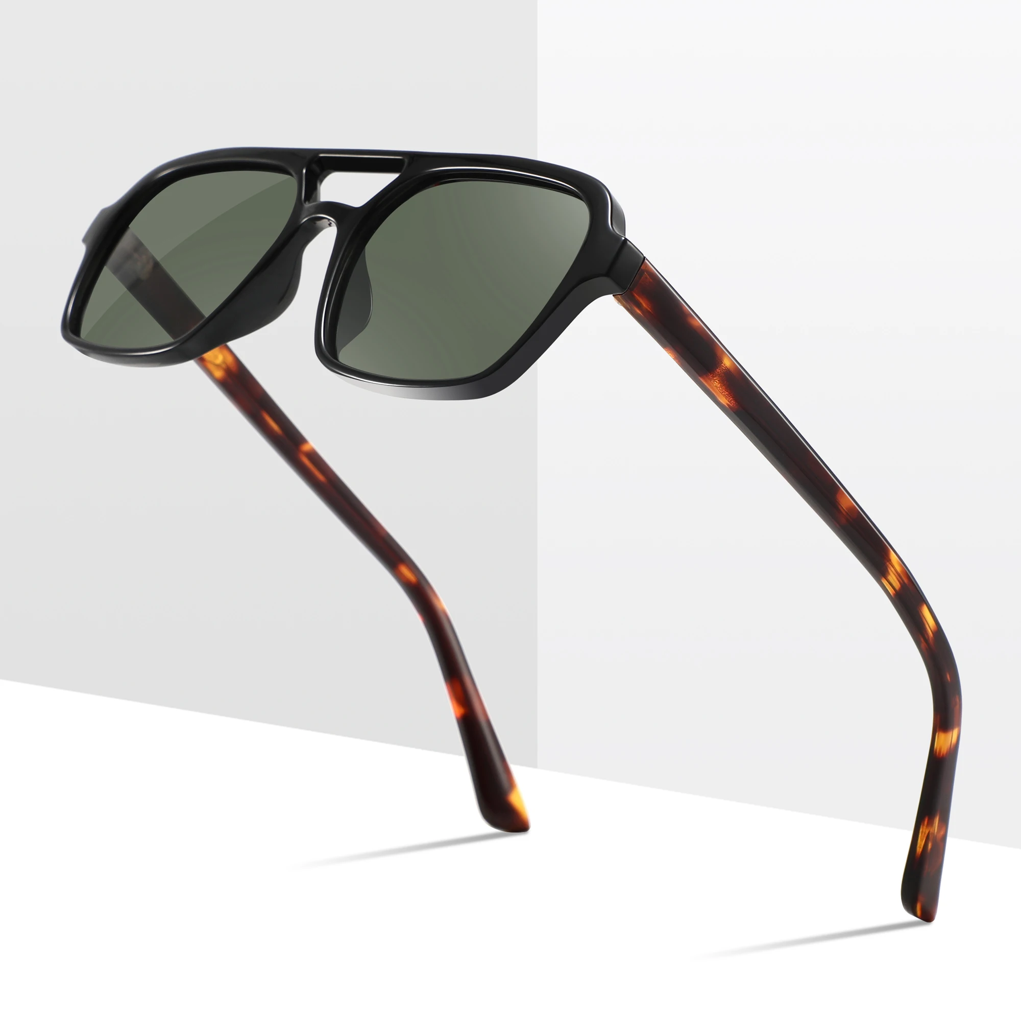 

CONCHEN High End Narrow Frame Small Face Polarized Sunglasses UV Protection Trendy Double Bridge TR Frame Acetate Sunglasses Men