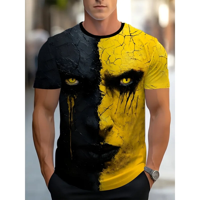 3D Printed Panda Face T-Shirt For Men Cat Tentacles Pattern T-Shirts Summer Loose Short Sleeve Tees Round Neck Sportwear Tops
