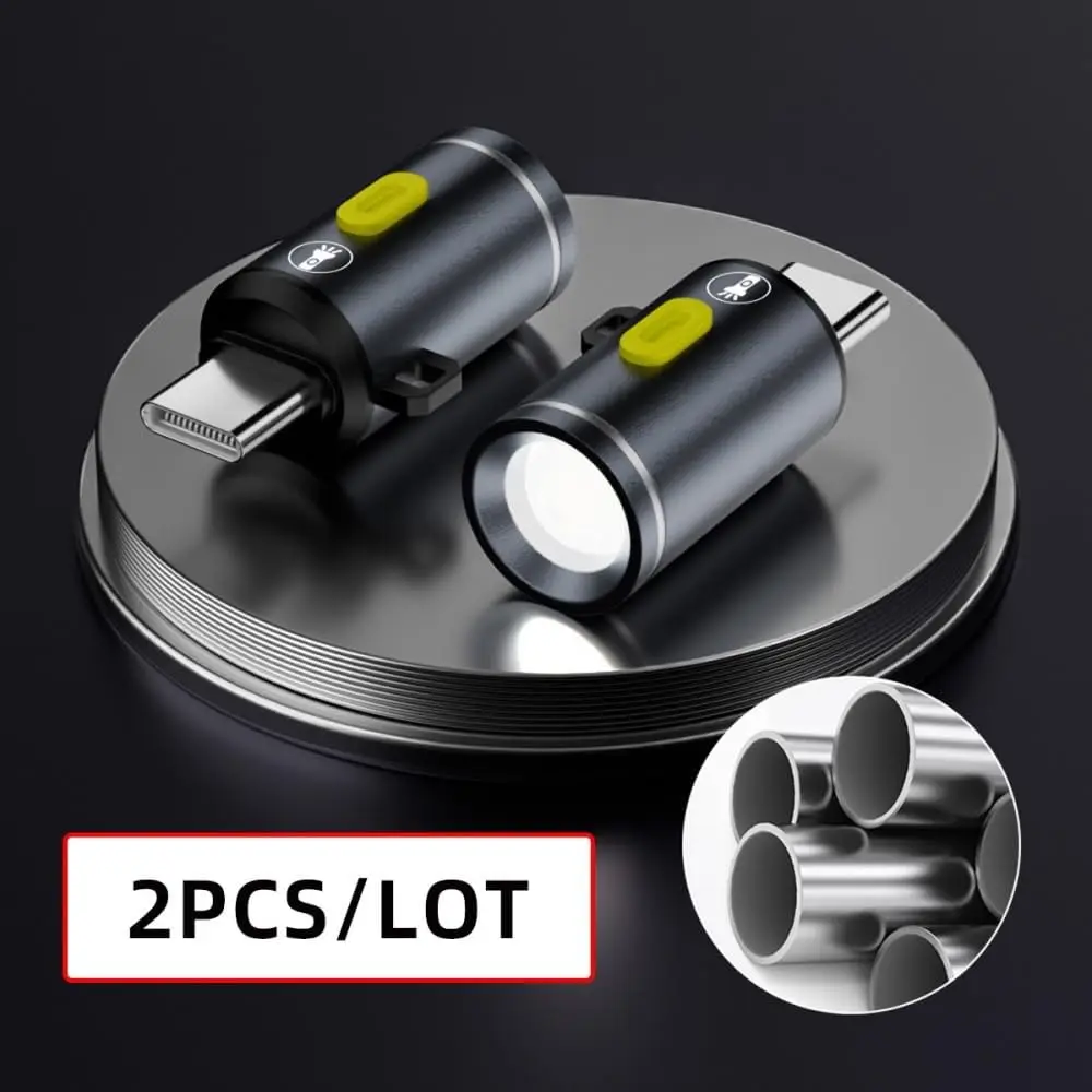 2pcs USB-C Male Female Atmosphere LED Lighting for Outdoors Walking Cycling Phone Laptop Charger Night Lamp 210 Lumens