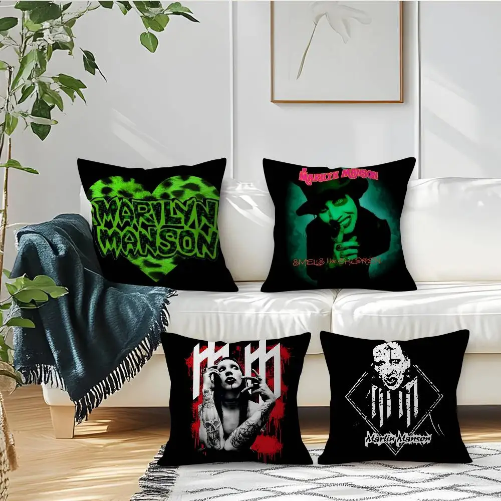 Classic Rock Band M-Marilyn M-Manson  Office Cushion Pillowcase Car Cushion Cover45X45CM Lumbar Pillowcase Sofa Pillowcover