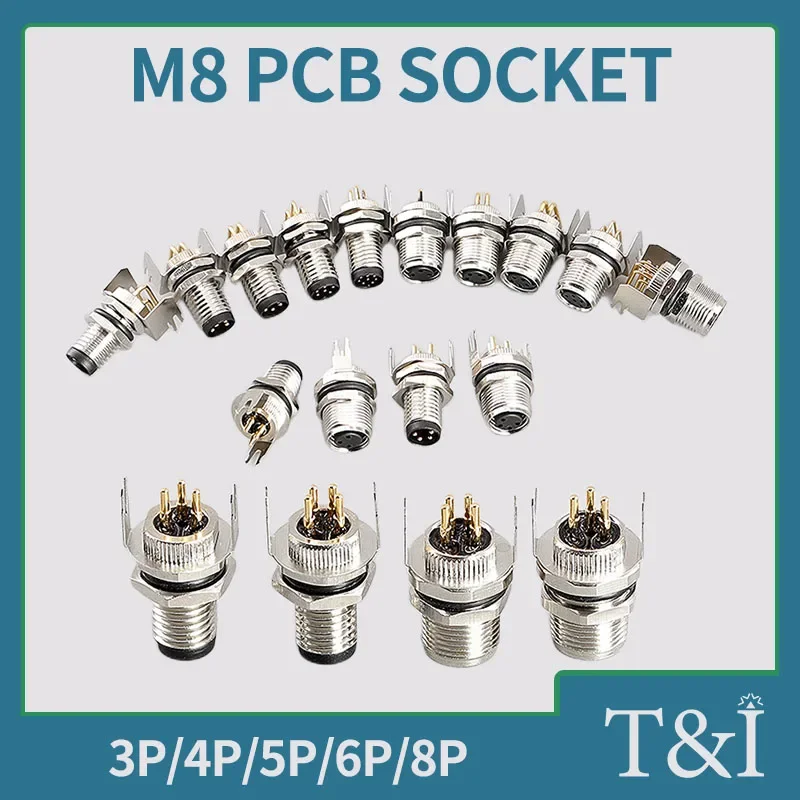 

5/10PCS M8 PCB Socket 3/4/5/6/8Pin 8MM Bend & Straight Connector Waterproof Welding Nickel Plate Male & Female Plug Needle Type