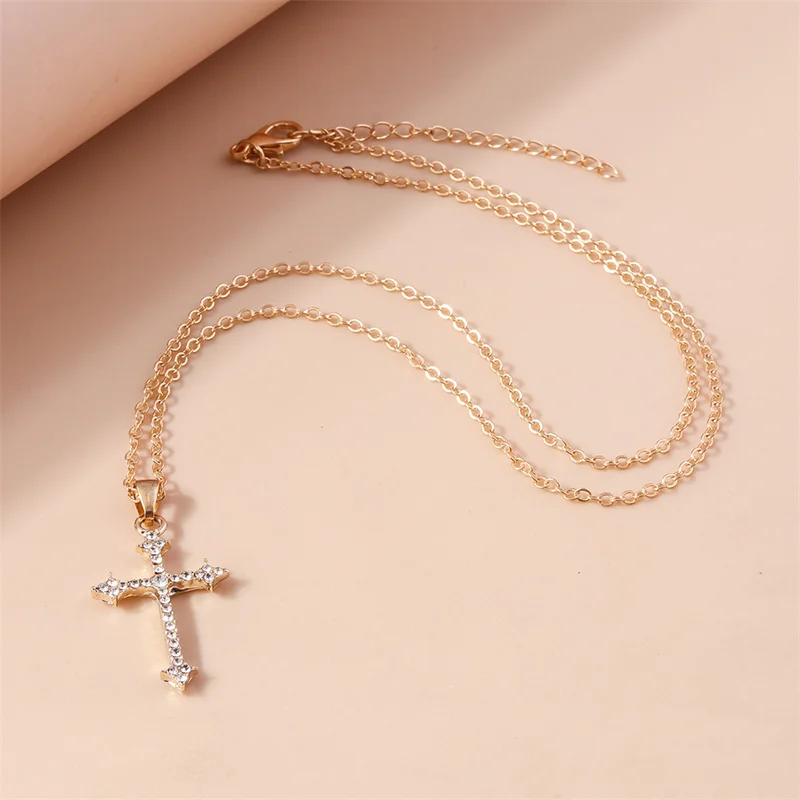 Schillernde Zirkon Kristall Kreuz Halskette für Frauen Männer Gothic Punk Hip Hop Jesus Kruzifix Anhänger Halskette Christian Party Schmuck – Detail 8