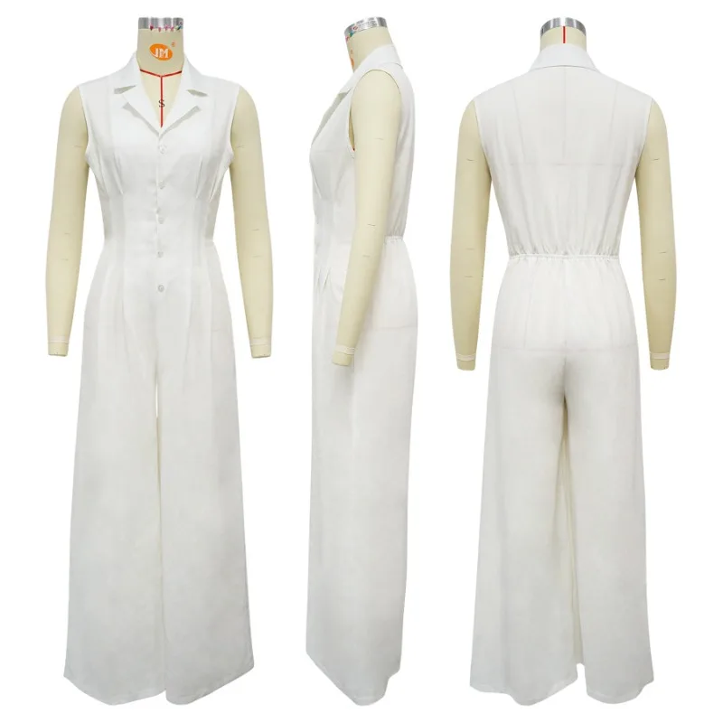 KEXU-monos sin mangas con cuello en V y pierna ancha para mujer, trajes de trabajo OL para fiesta en la playa, traje de una pieza, verano 2025