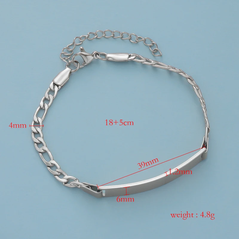 Fnixtar 10Pcs/Lot Mirror Polished Stainless Steel Strip Charms Bracelets For DIY Custom Name Logo Words Womens Mens Kids Fashion