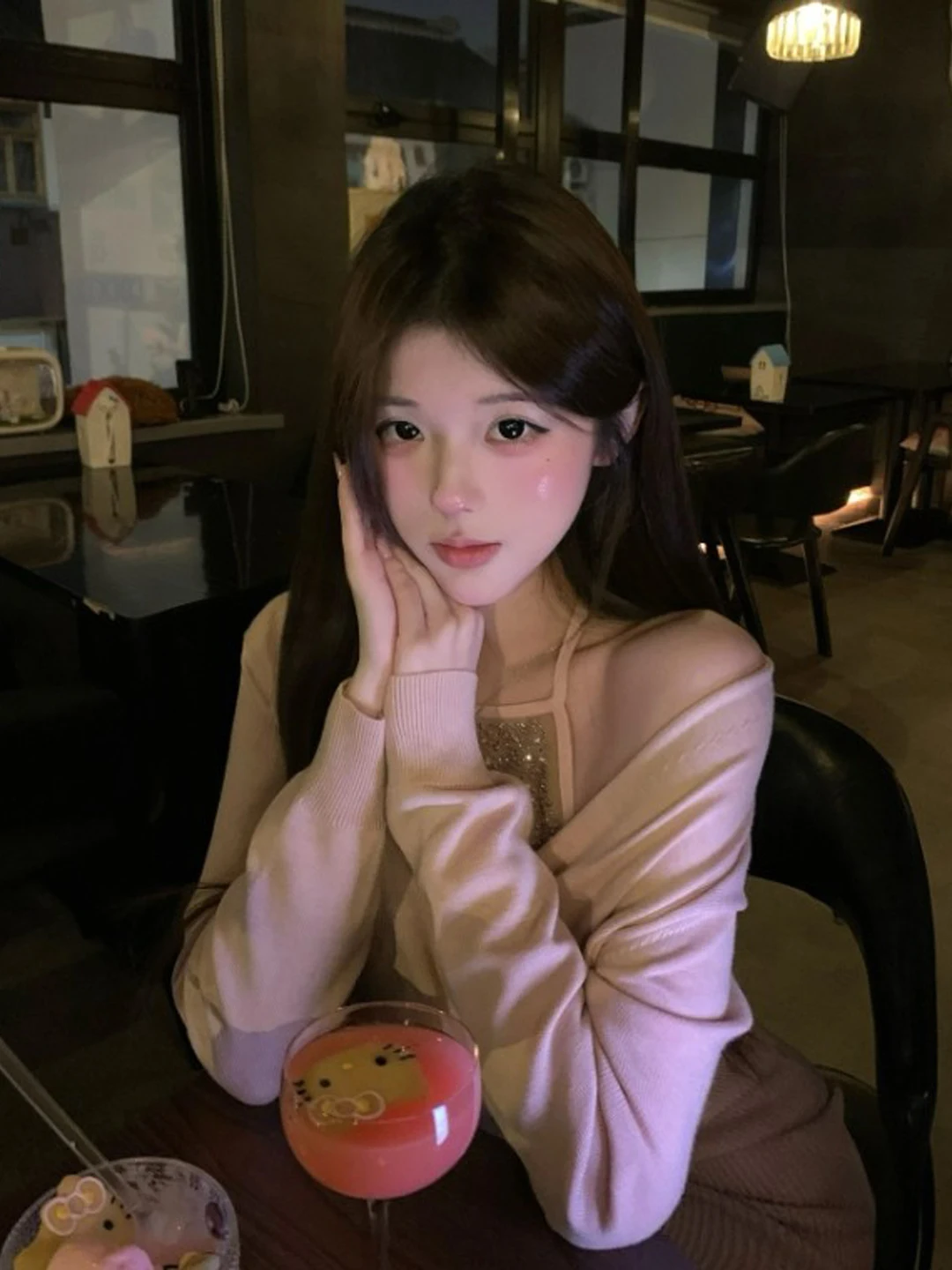 

Sexy Pure Desire Knitted ort Dr Waist Cinched Bodycon Skirt V-Ne Long Sve Spring Faion for Young Women