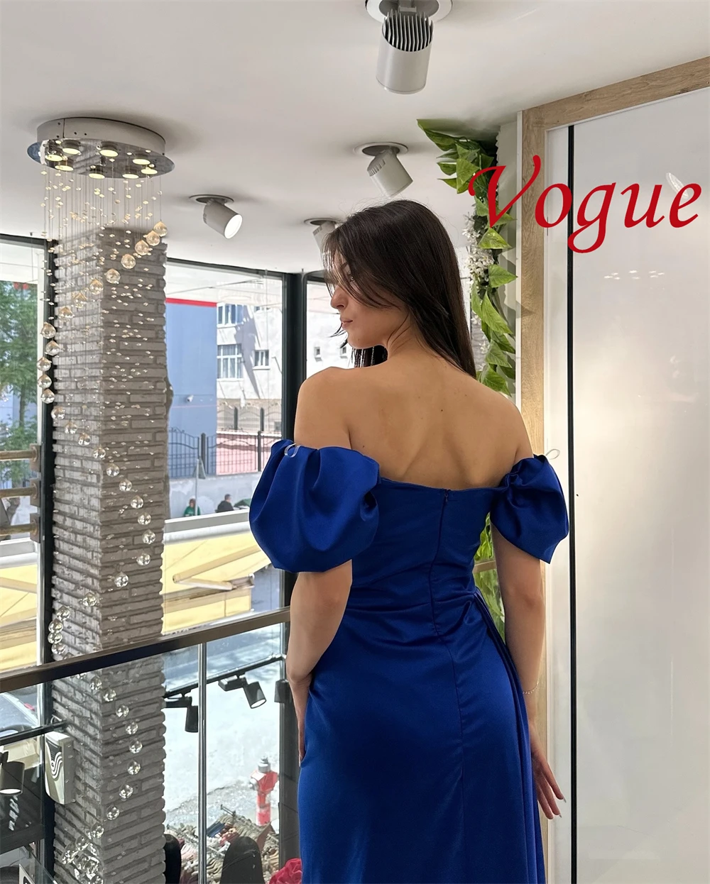 Customized Fashion Blue Satin Evening Dress High Quality Off the Shoulder Sleeveless Special Occasion Gowns Vestido De Noche