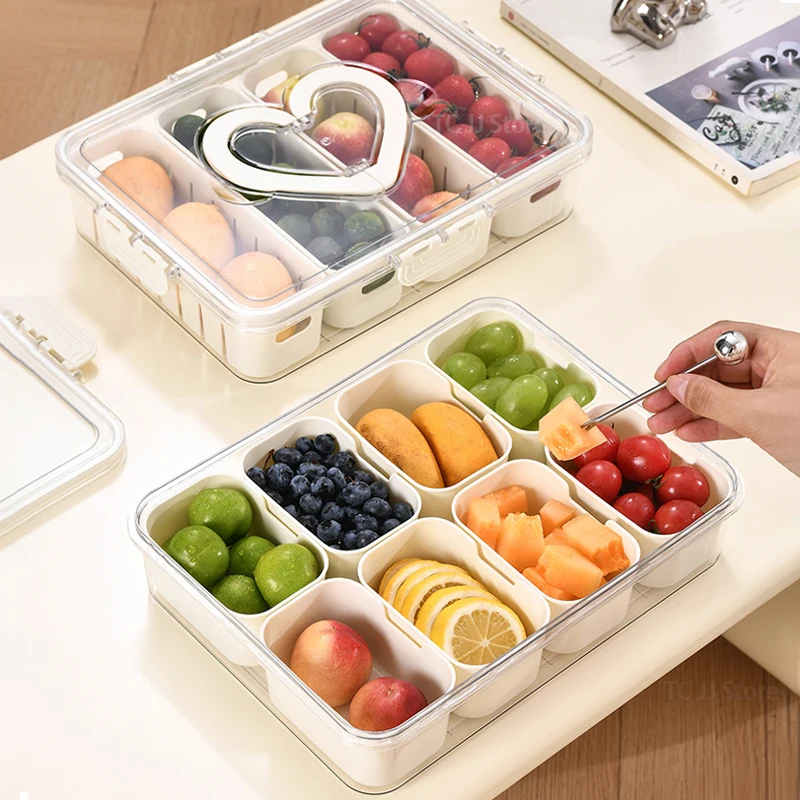 8 Grids Divided Serving Tray Fresh-keeping Snack Fruits Food Storage Box Portable Seasoning Separator Box Kitchen Organizer