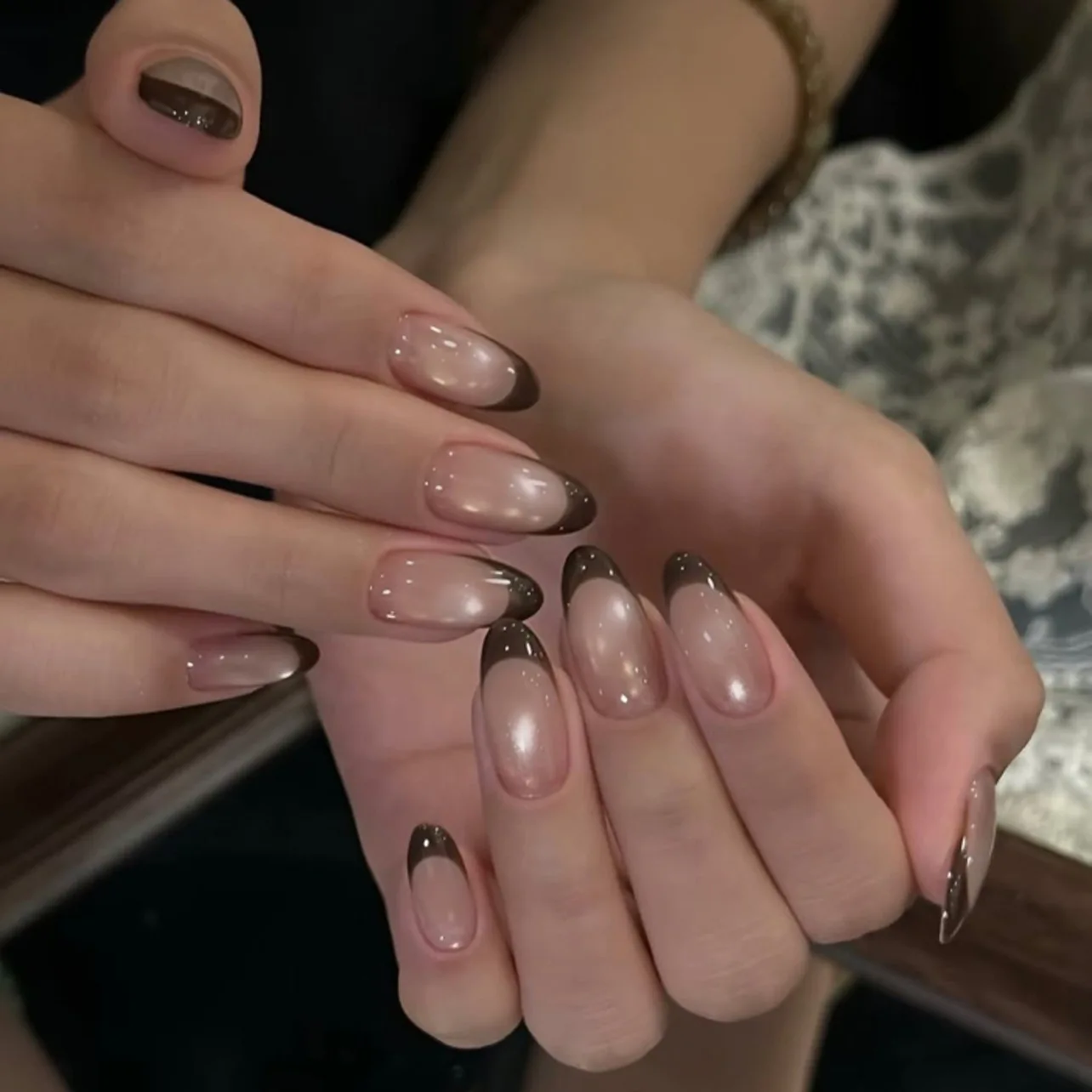 24pcs/set Golden French Almond Press on Nails Simple False Nails Wearable Stick-on Nails Fake Nail Накладные Ногти 네일팁 Uñas