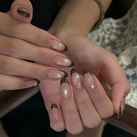 24pcs Brown French Almond Press on Nails Winter False Nails Cat Eye Wearable Stick-on Nails Fake Nail Накладные Ногти 네일팁 Uñas