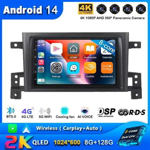 스즈키 그랜드 비타라 3 2005 2015 멀티미디어 플레이어, 안드로이드 14, 자동차 카플레이, GPS, IPS 스테레오, DVD 네비게이션, 2 Din