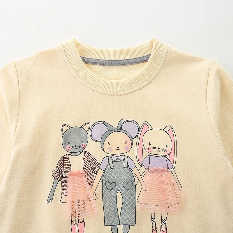 Girls 100% Cotton Pullover Tops Cute Animal Friends Print Hoodies Sweatshirts Crew Neck Long Sleeve Tops
