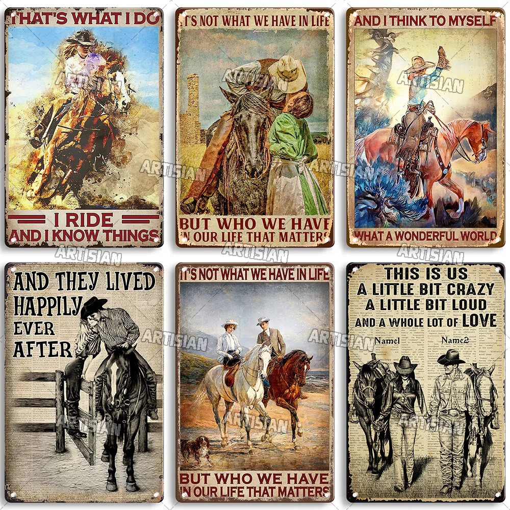 Artisian Ride Horse Metal Poster Cowgirl Tin Plaque Cowboy Horse Racing Decorative Plate Wall Decor Garage Bar Pub Club Hotel