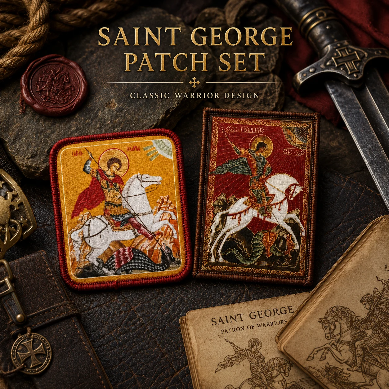 2PCS Saint George Patch Medieval Knight Printed Tactical Morale Badge Hook Loop Warrior Patch for Military Backpack Vest Airsoft