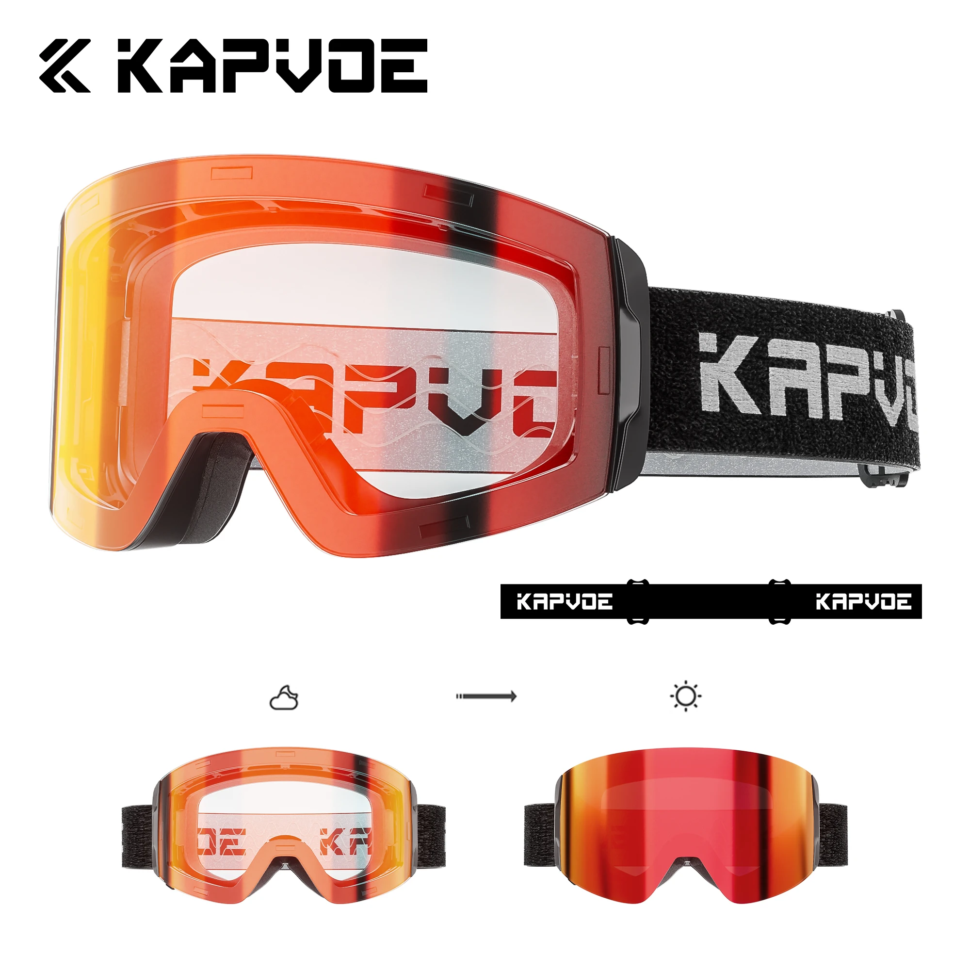 調光フリップアップスノーゴーグルKAPVOE新品 KAPVOE 新型アウトドア調光ウィンタースポーツスキースノーボード男女