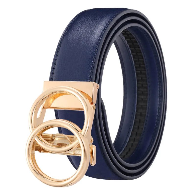 Herren Mode Einfacher Rindsledergürtel mit Doppelring-Automatikschnalle Stilvoller Gold-Silber-Legierungsgürtel für Hosen – Detail 7