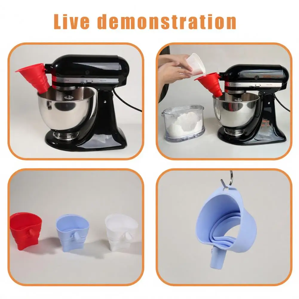 

Baking Ingredient Funnel Flour Funnel Attachment for Kitchenaid Artisan Ksm150 Stand Mixer Silicone Collapsible Baking Funnel