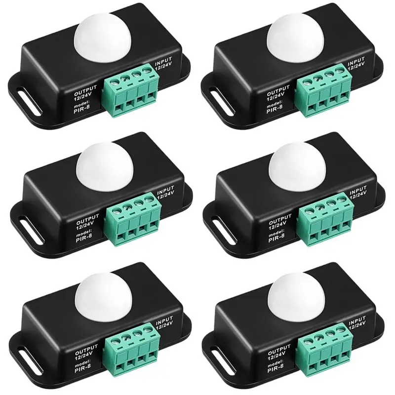 B29C-Motion Sensor Switch Body 12V 24V 6 Pack, PIR Infrared LED Detector With Timer For Flexible For LED Strip Lights