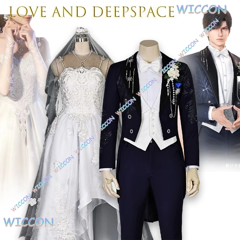 

Zayne Snowcrossing Embroidery Wedding Ball Gown Love and Deepspace Twilight Promise Cosplay Costume Bridal Veil Elegant Lace