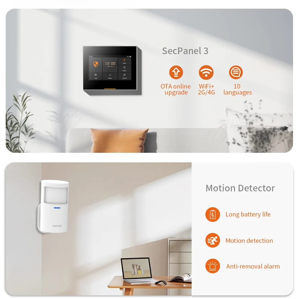 Staniot 433MHz Wireless Security Protection Kits WiFi 4G Tuya Samrt Home Security Alarm System Works With Alexa Google APP Remot