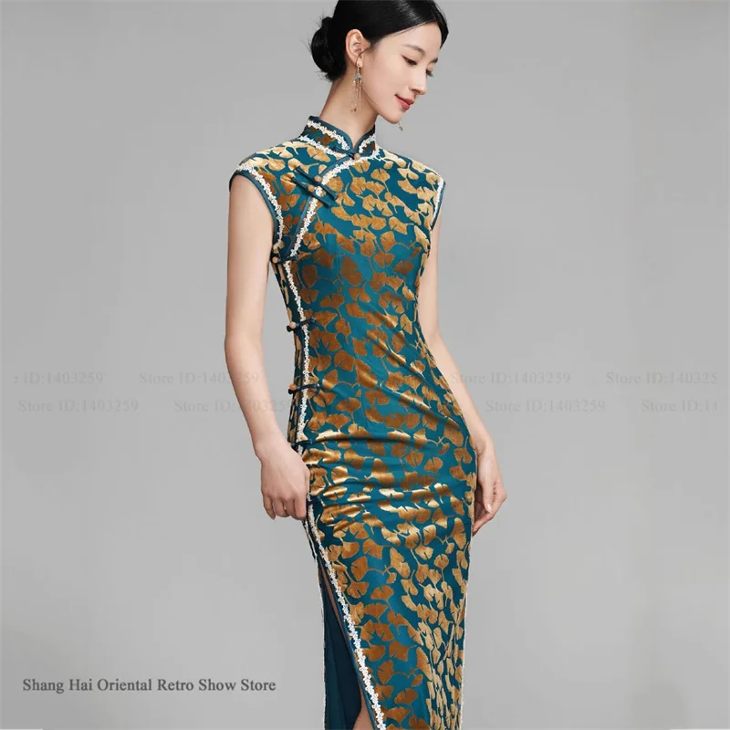 

Chinese New Year Chesongam Sexy Long Split Vestidos Festival Party Dress Tradition Mandarin Collar Qipao Hanfu Chinese Dress