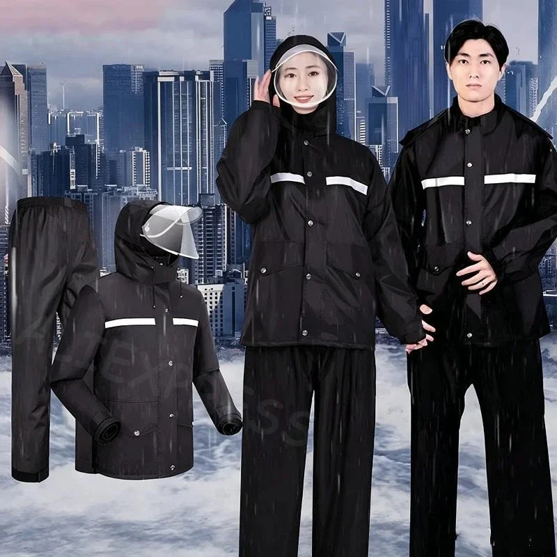 Full Body Raincoat And Rainpants Suit For Electric Bicycle Motorcycle Reflective Split Design For Takeaway Riding Storm Protec