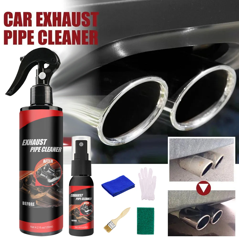 120ml Car Motorcycle Exhaust Pipe Rust Remover Exhaust Pipe Cleaner Agent with Rubber Gloves Brush Auto Maintenance Tool Set