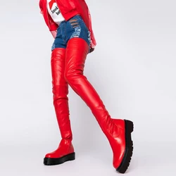 2024 stivali alti alla coscia invernali stivali con plateau da donna tacchi grossi fondo spesso Slim stile Punk di grandi dimensioni 35-43 stivali sopra il ginocchio