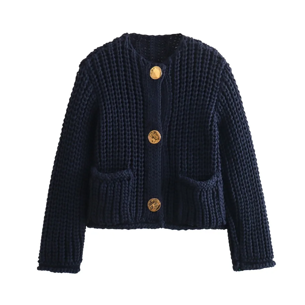 

Fashion Coarse Yarn Cardigan Jacket for Women Autumn Winter Solid Single Breasted Knitted Coat Lady Warm Casual Outwear 2024